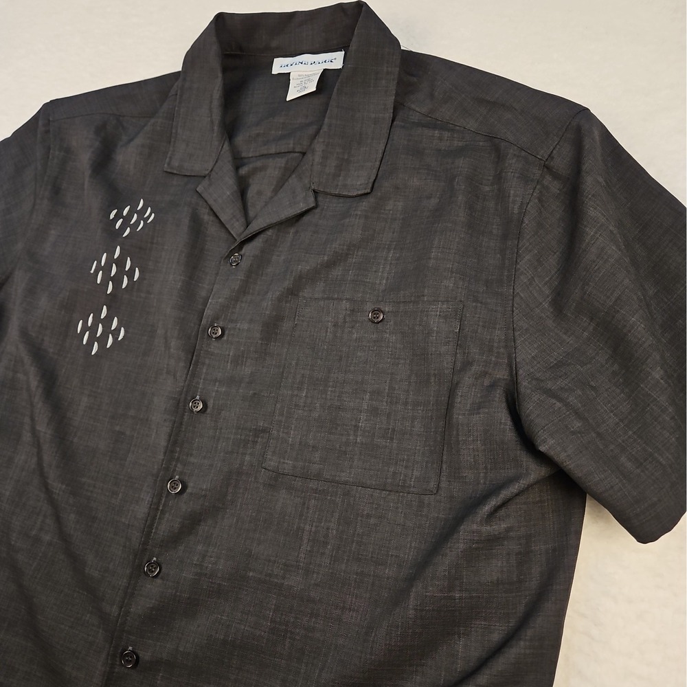 Vintage Irvine Park Men 2XL Button Black Embroidered Short Sleeve Pocket Travel